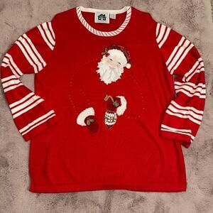 Vintage 1990s Storybook Knits Sequin Santa Christmas Teacher Granny Sweater XL